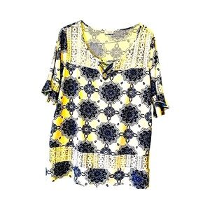 Siren Lily Blue White Summer Blouse